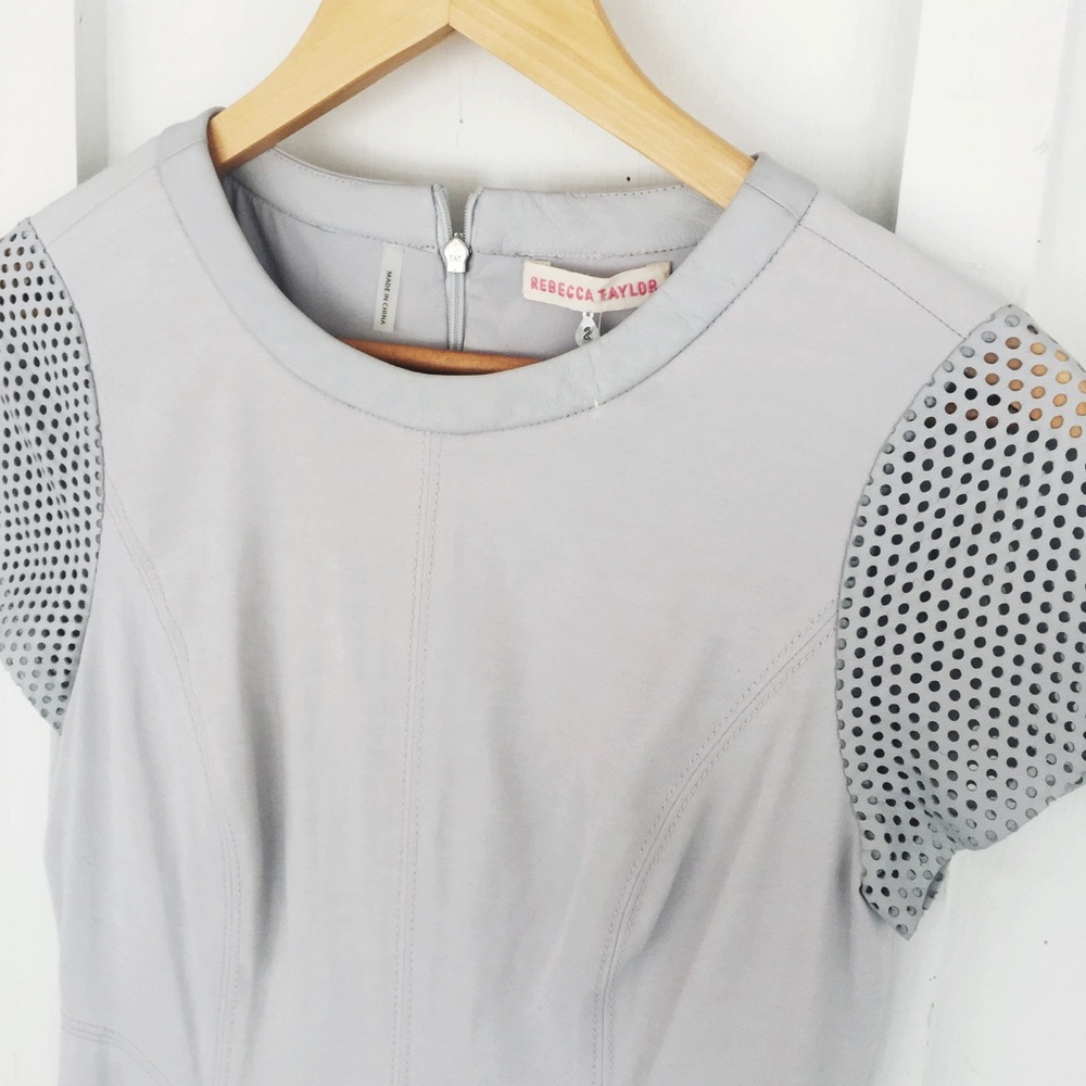Rebecca Taylor Gray Dress w/Leather Sleeves - Picture 4 of 8